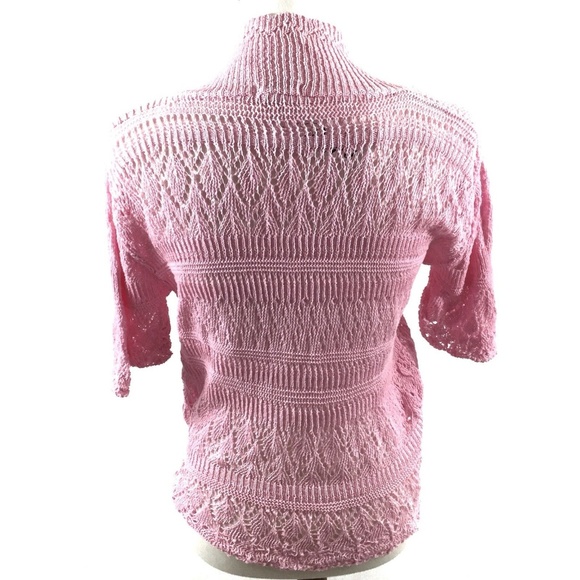 Bina Open Front Crochet Cardigan Sweater Pink 3/4 Sleeves - Picture 5 of 7